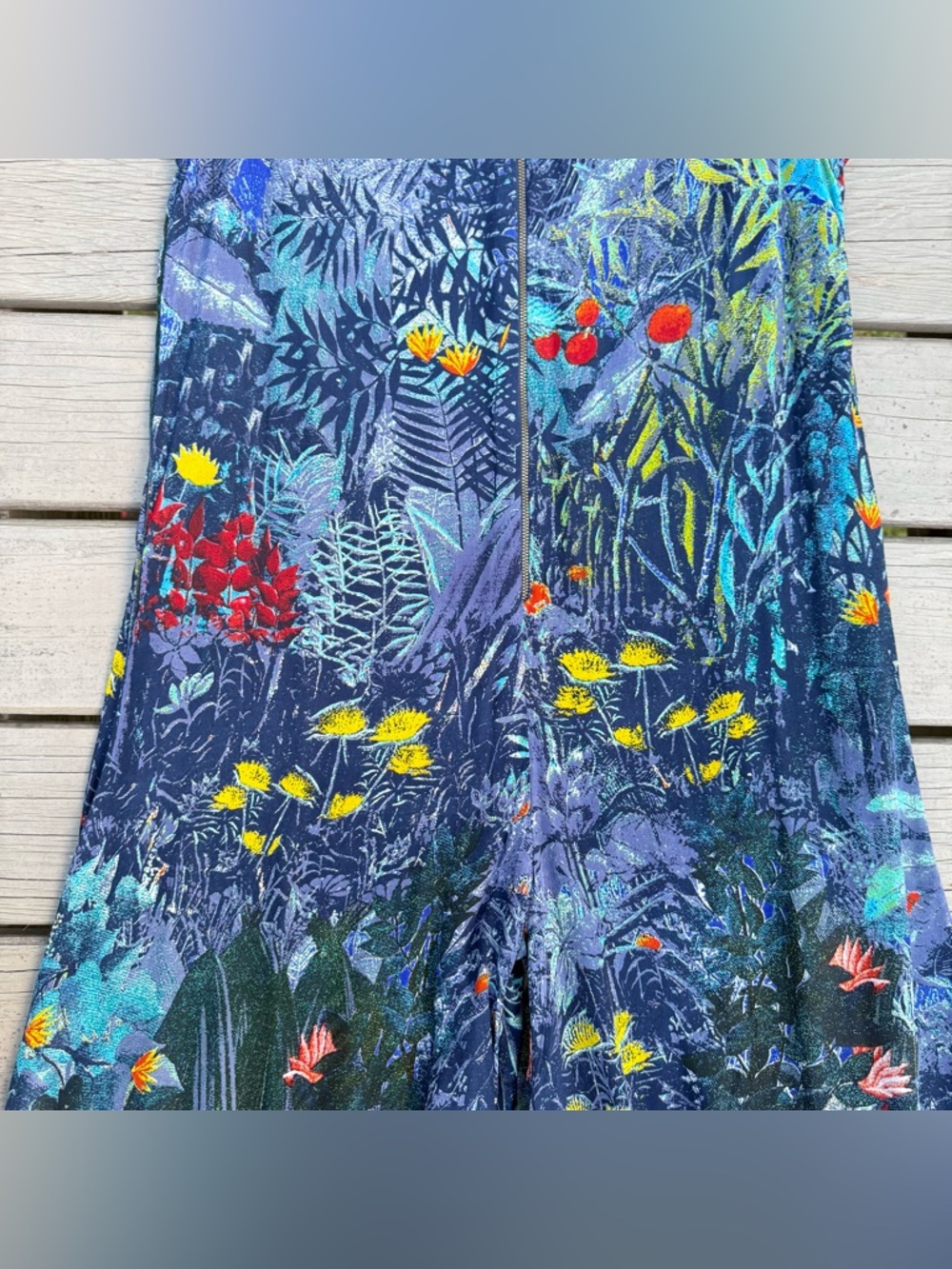 Label by Ritu Kumar Blue Floral Zip Up Flared Jumpsuit size M - Picture 4 of 16